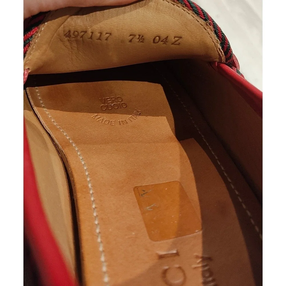 Gucci Red Leather Drivers with Bee Accent & Red Black Trim #49117 Men's Size 7.5